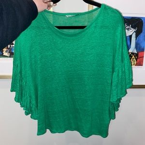 EUC Small ZARA Bright Green Ruffle Sleeve Top